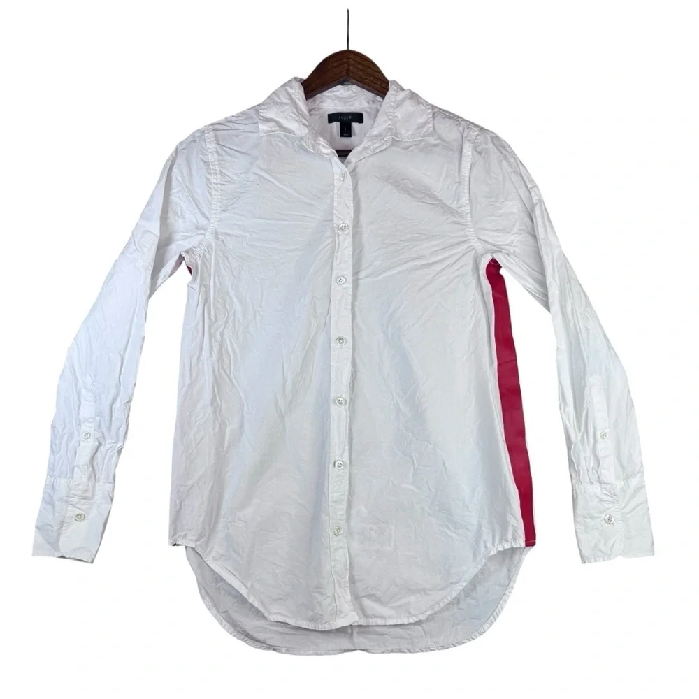 J. Crew Woman’s White Button Down Shirt with Red Accent Stripe